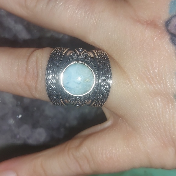 Wide Band Vintage Style Larimar Ring Size 7 - Picture 2 of 9